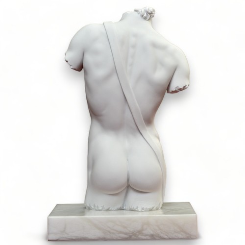 David Torso By Michelangelo Marble Sculpture With Alabaster Base H 25Cm - Picture 4 of 7