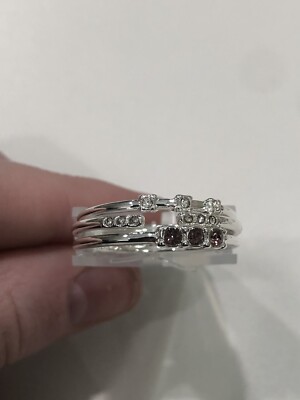 Beeline Fashion Jewelry Silver 3-Piece Purple Gem Ring Stack Size 7-8