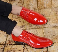 Men's Shiny Lace Up Formal Pointy Toe Wedding Dress Shoes Patent Leather Shoes
