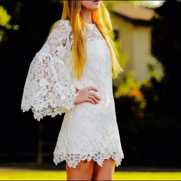 Alexis Carmel Lace Bell Sleeve Embroidered Dress Size S