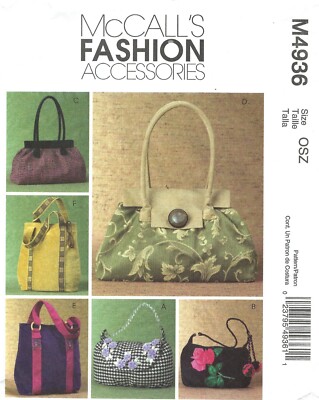 RARE McCall's M4936 Purses & Handbags in 6 Styles UNCUT Sewing Pattern OOP