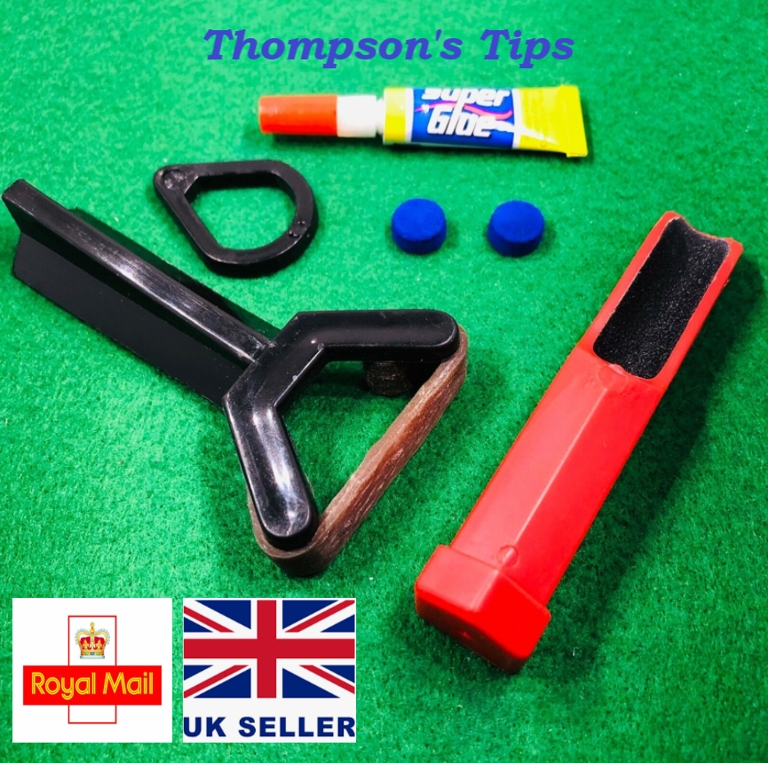 Snooker Cue ReTipping Kit Sander, Clamp, Glue, Tips eBay