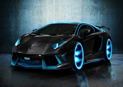 Supersportwagen schwarz Schlafzimmer 3D zerschlagen Wand Ansicht Aufkleber Poster Decal Z604