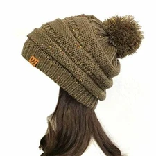 Wrapables Warm Knit Confetti Beanie with Pom Pom, Brown