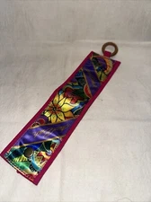 Laurel Burch Silk, Canvas & Wood Scarf Holder, Book Mark Or Purse Charm