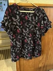 Lane Bryant Floral Blouse Size 22 Black Pink Purple Floral Ruffle Sleeves