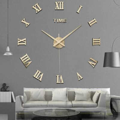 Modern Wall Clock 3D DIY Roman Number Mirror Surface Wall Sticker Decor Clock US