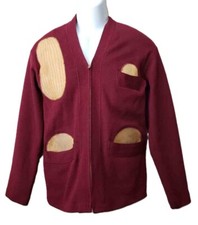 Vintage 40s 50 Wool Leather Varsity Style Cardigan Sweater Men's Size SLIM M