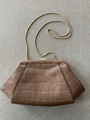 ZAC POSEN Z SPOKE MINI CROSSBODY BAG PURSE Brown GENUINE LEATHER (Croc Style)