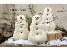 NEW PRIMITIVE SNOWMAN DOLLS 3pcs Christmas 7.25"Wx5.5"T Tea Stained Winter Craft