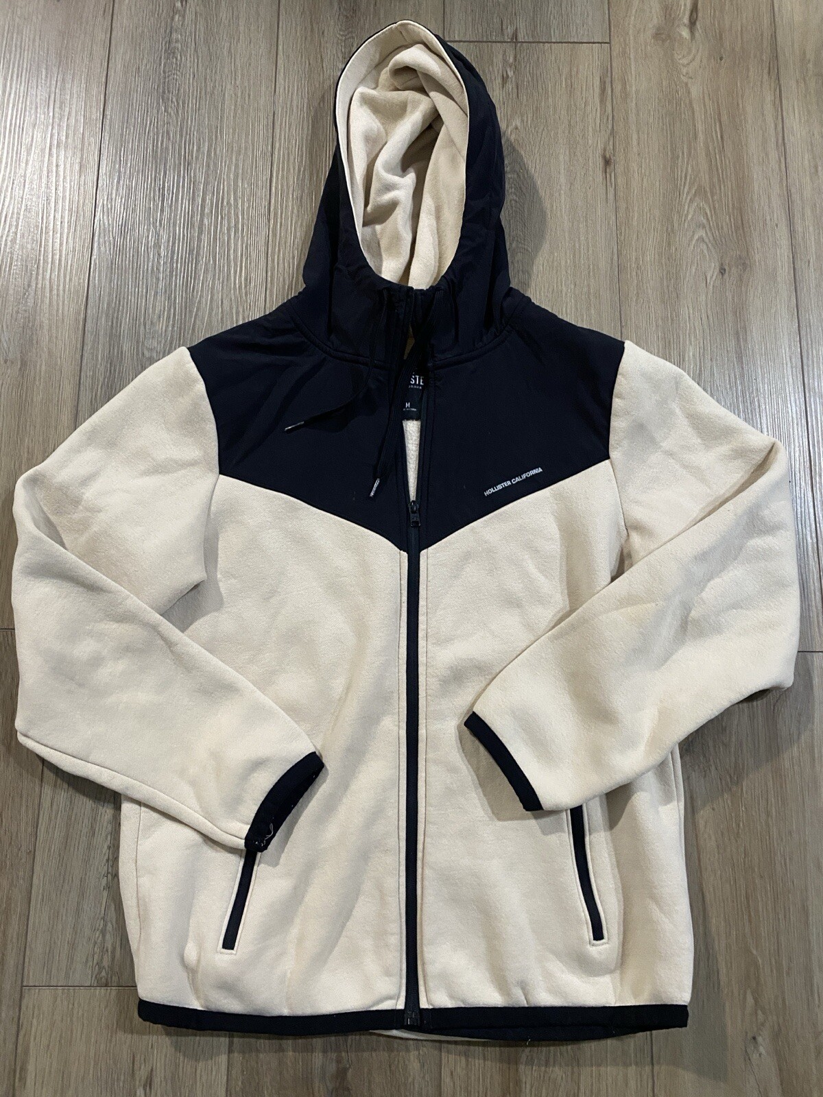 HOLLISTER Men Jumper Size M Hooded Full Zip Beige Cotton Polyester