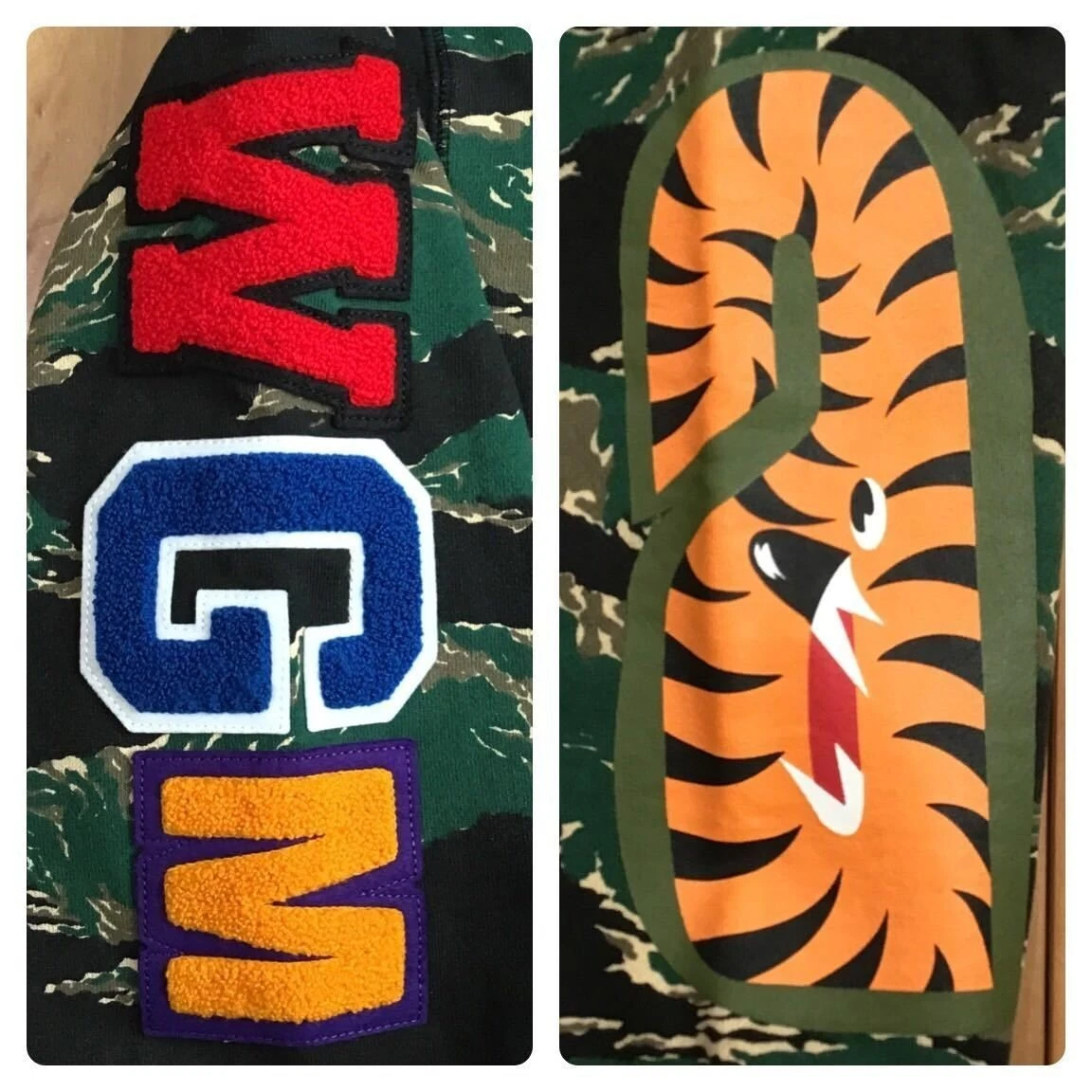 A BATHING APE (BAPE) Felpa con cappuccio e zip intera BAPE Tiger Camo RICAMO Shark A Bathing Ape taglia M USATA JP