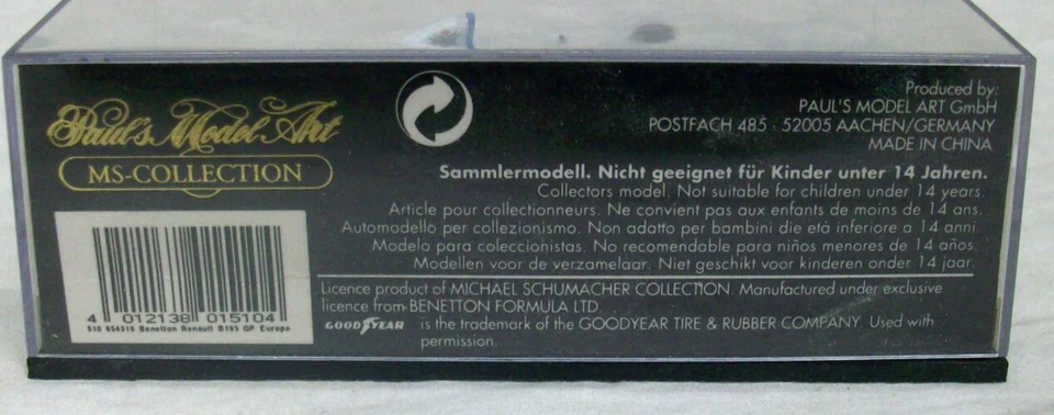 Colección Schumacher Benetton Renault B 195, Die Cast 1:43, KAGER, 1995 SIN USAR, EN CAJA Foto 3 de 4