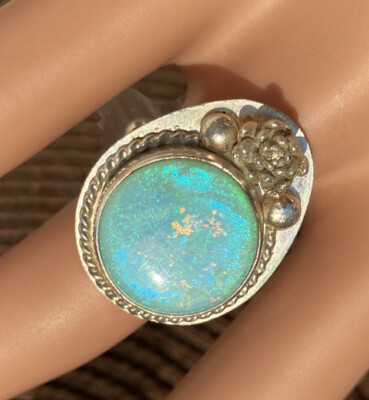 1/4 ARTISAN STERLING BLUE ATLANTIS MONARCH LAB CREATED OPAL SUCCULENT  RING