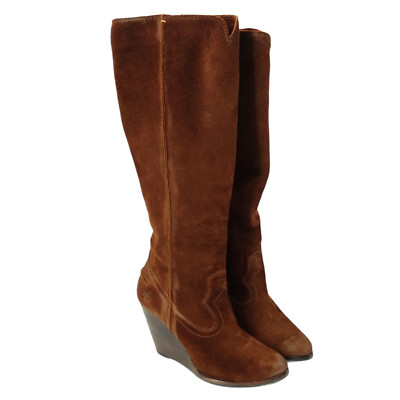 Dark Brown Suede Leather Wedge Heel 