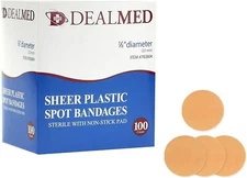 Dealmed Sheer Plastic Spot Bandages Sterile Non-Stick Pad 7/8" Diameter 100/Box