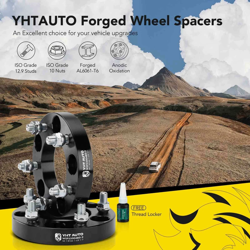 Espaçador de roda 2 peças 1" 5x5" a 5x5" para GMC Ford Chevy Buick 1/2"x20 parafusos 87,1mm - Imagem 2 de 4