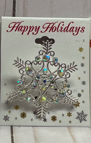 Snowflake Christmas Silver Tone Simulated Crystal Assorted 2" Pin Brooch NEW - Picture 6 of 6
