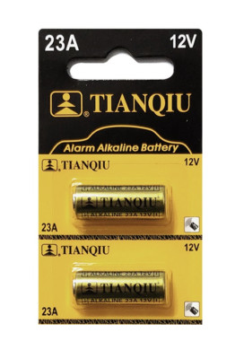 Tianqiu A23 Battery 23A 23AE 12V Alkaline, Tearstrip (2 Batteries) EXP 5/23