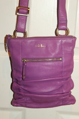 Cole Haan レザー ハンドバッグ パープル 保存袋付 COLE HAAN Ruched Violet Purple Leather Zip Swingpack Crossbody Bag