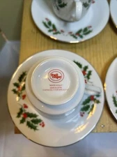 Set of 4- Macys Cellar Christmas 1987 Ivory Holly Cup & Saucer, made In Japan