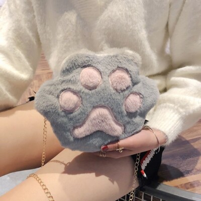 Damen Mädchen Bärentatze Schultertasche flauschig Beutel Reißverschluss Etui süß Mini Tasche
