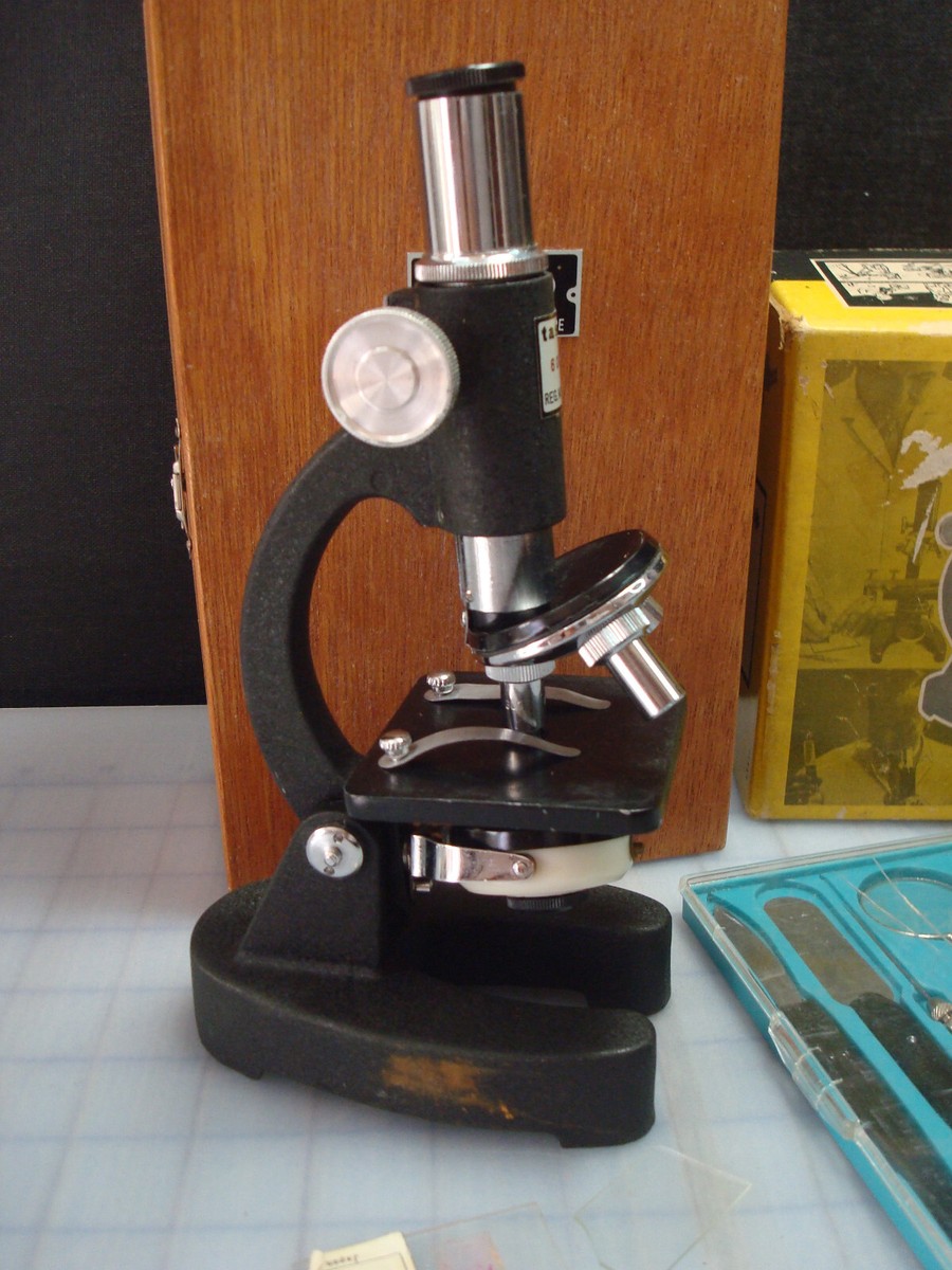 Vintage Tasco Deluxe Microscope Kit 600XK Zoom Model With Wooden