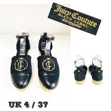 Juicy Couture Shoes Black Leather Canvas Espadrilles Buckle Platform Uk/4 VGC