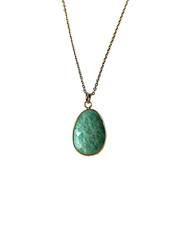 UK SELLER! Faceted Natural Amazonite Pendant Necklace Healing Gemstone Golden
