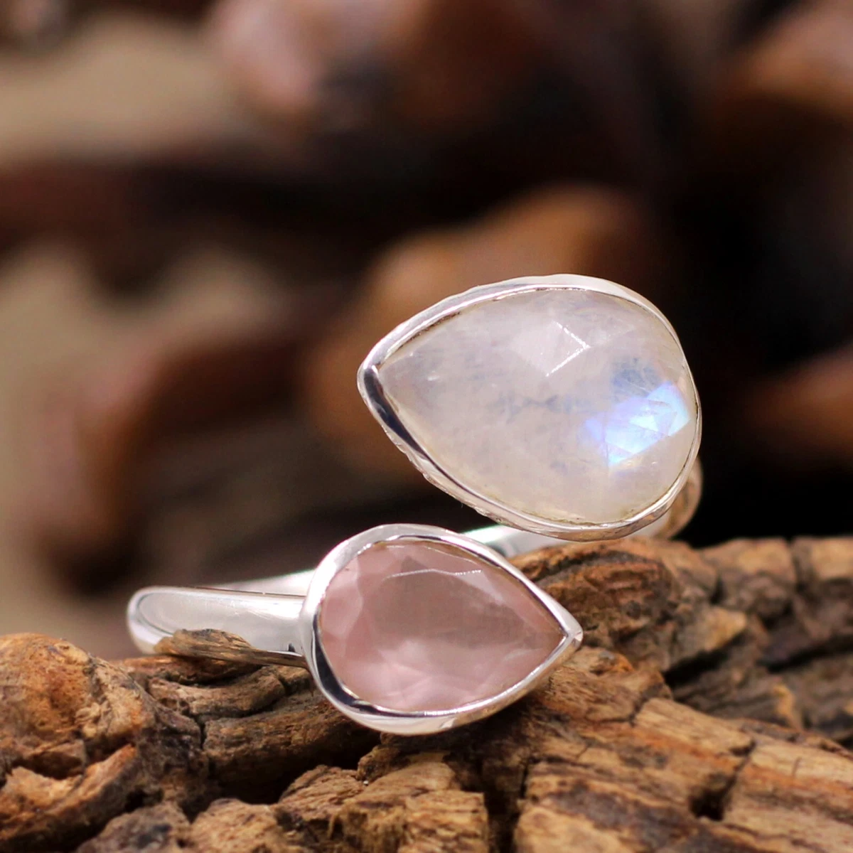 Moonstone and rose quartz ring outlet