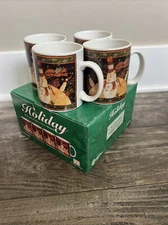 Set Of 4 Susan Winget Christmas Snowman & Santa Tall Coffee Mugs Certified Int