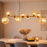 HäNgelampe Pendelleuchte Wohnzimmerlampe 9 Flammig Glas Kugel Gold Led H 120 Cm