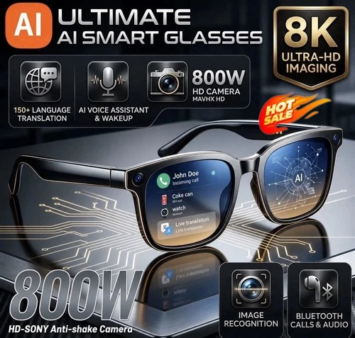 AI Smart Glasses Gradient Lenses Men Women With 8MP Camera 4K HD Video Recorde