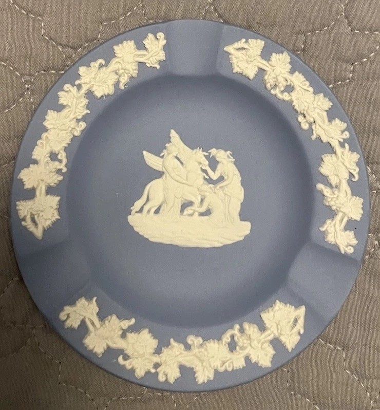 Wedgwood Blue Jasperware Ashtray White Relief Decorative