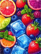 Tile Mural Colorful Citrus Fruit with Ice Cubes Kitchen Bathroom Wall Backsplash