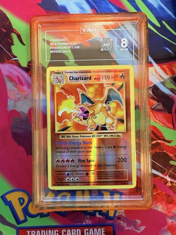TAG 8 Charizard XY Evolutions 11/108 Reverse Holo English Pokemon w/ slab guard