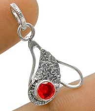 Natural Fire Garnet 925 Solid Sterling Silver Pendant Jewelry @5-1