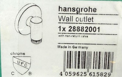 Hansgrohe 28882001 Wall Outlet S W/ Check Valve,Chrome *NEW*