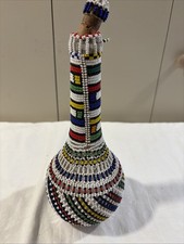 Hand Beaded MAASAI -Style Bead Work  Recycled long neck Glass Bottle Aprox 11&rdquo;
