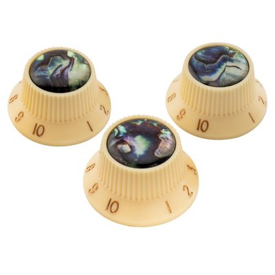 Musiclily Pro 3Pcs Cream Metric Abalone Top Knobs Set For Squier Strat ST Guitar