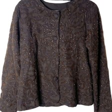 NEW CHICO'S Women's Sequin Beaded Embellished Chocolate Blazer Jacket 2 L.