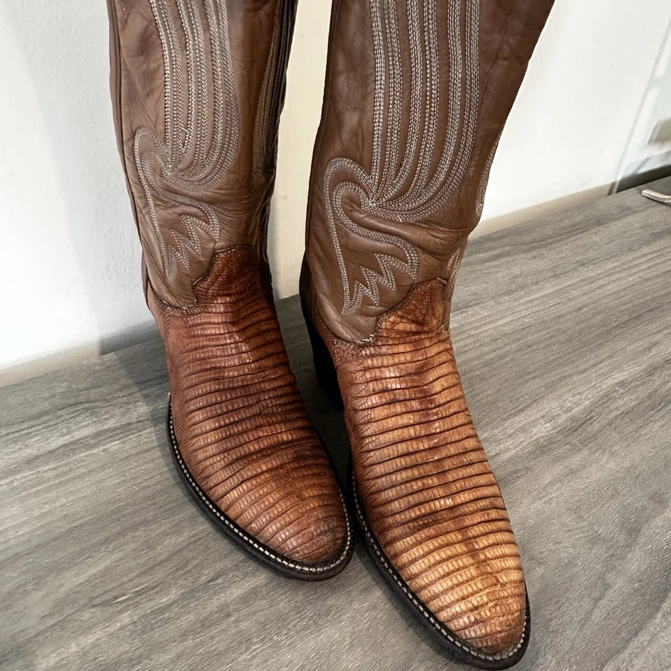 Vintage RARE Tony Lama BLACK / Gold Label Lizard Women's Leather Boots Sz 5A USA - Image 3 of 4