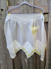 Vintage Hankie Cotton and Organza Half Apron with Yellow Flowers and Lace