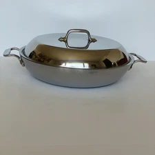 All-Clad Stainless Steel 13” Paella Pan 4Qt Frying Skillet Braiser & Lid