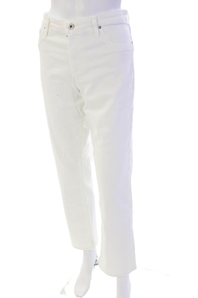 AG Adriano Goldschmied Womens Cotton Mid Rise Straight Leg Jeans White Size 32 thumbnail 2