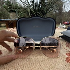 Gucci GG0225S Butterfly Oversized Gold Metal Sunglasses Brown Gradient Lens