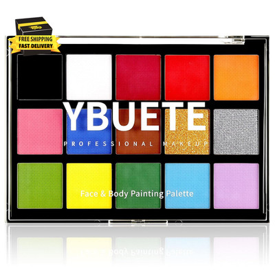 15-Color Face Painting Palette, Water Based Body Paint, Non-Toxic, Easy on & Off