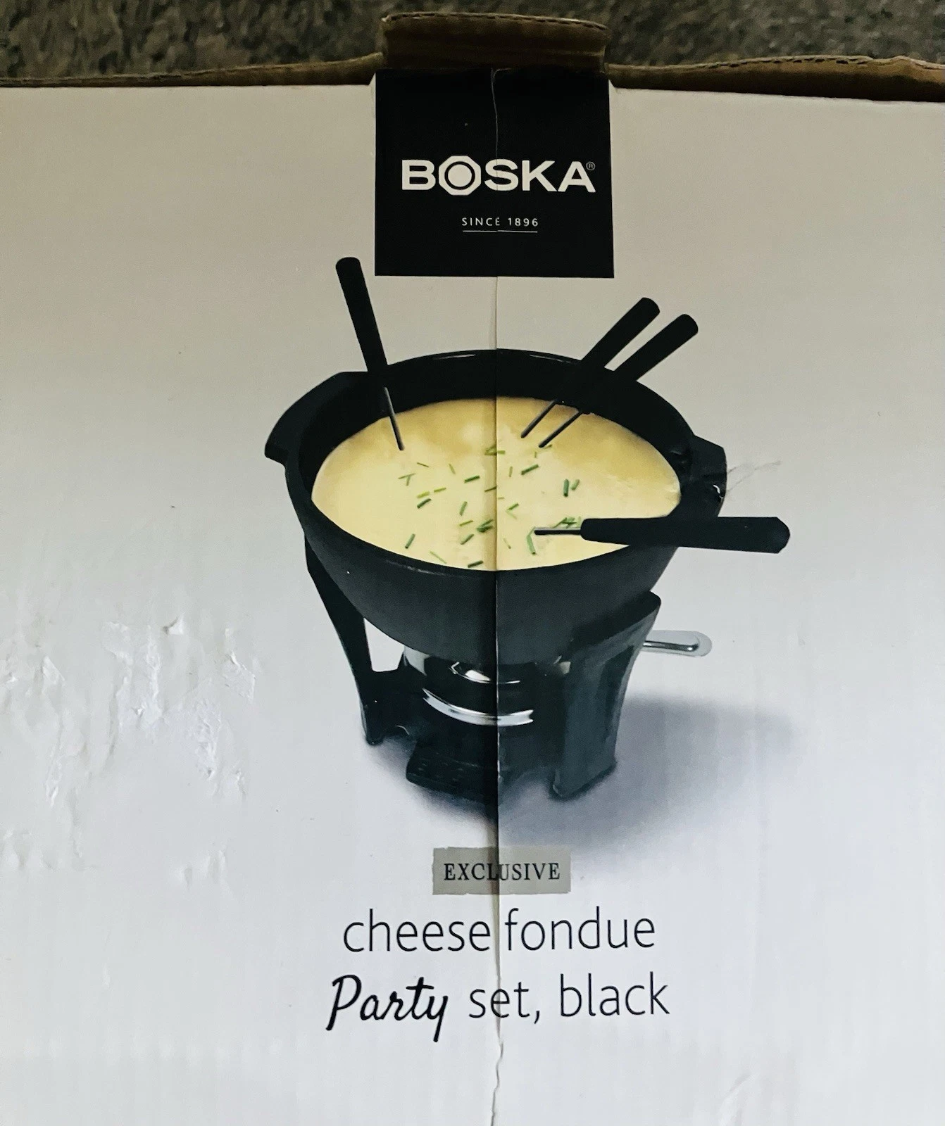 BOSKA, Cheese Fondue Set Party Pro, Cast Iron Black Pot, 30.43 Oz, NEW