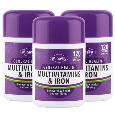 3 x Minavit Multivitamins & Iron For Everyday Health And Wellbeing – 360 Tablets