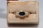 Vintage Circa 1980s 18k Gold Natural Diamond And Oval Cut Sapphire Ring